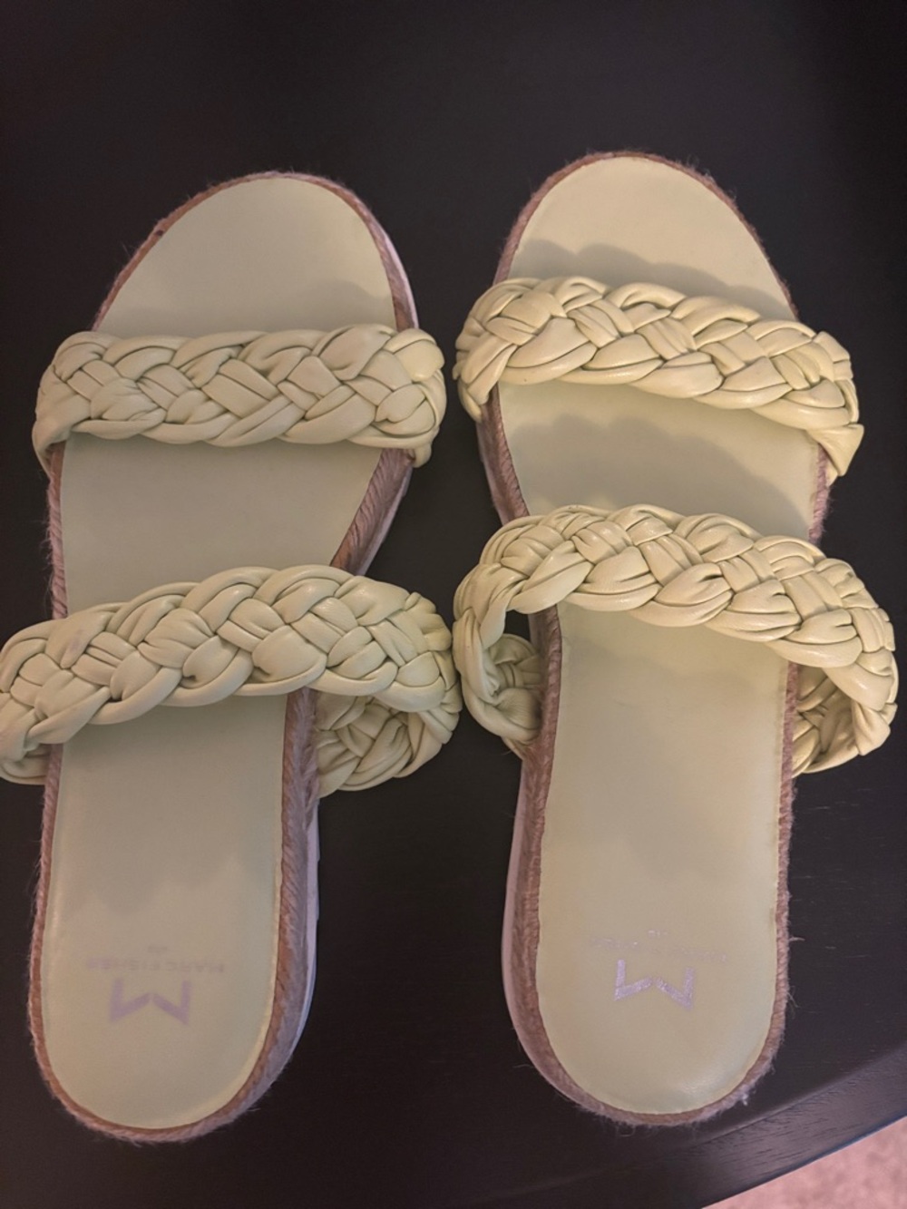 Marc Fisher Braided Double-Strap Slide Sandals in chartreuse